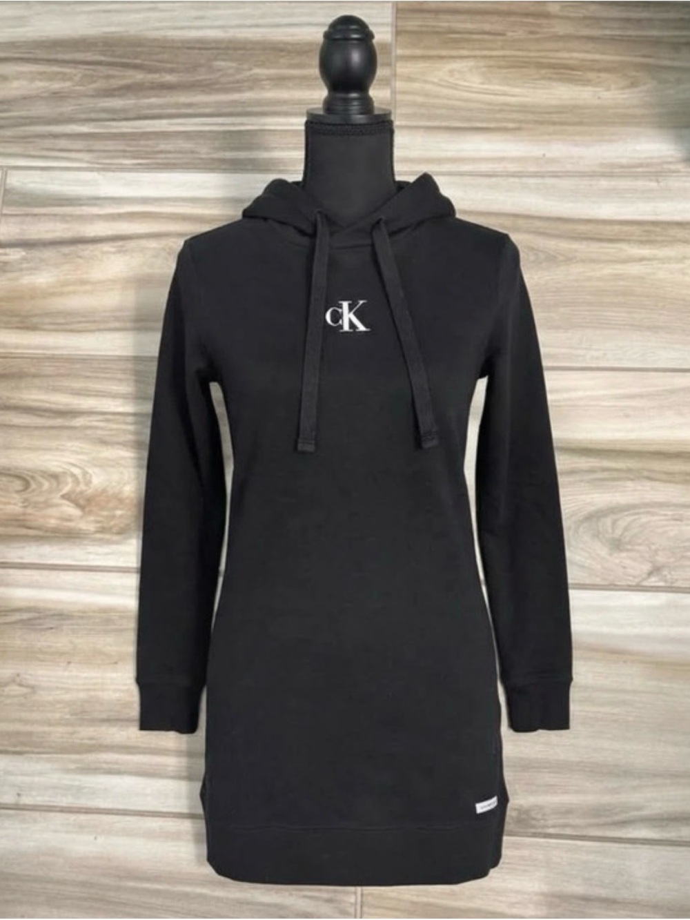 Calvin Klein Black Pullover Hoodie Dress with CK Logo